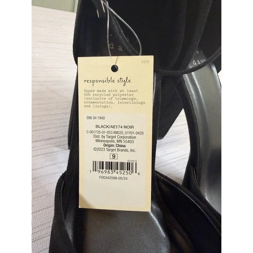 A New Day Size 9 Black Faux Suede Platform Block Heel Ankle Strap Pumps Womens